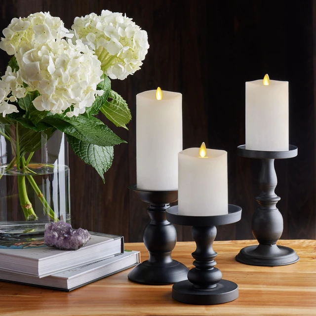 Alt view image 2 of 7 - Realistic Flameless LED Candle White Set of 3, Battery Operated with Remote Control, Moving Flame Pillar Timer Funtion Melted Top Safe