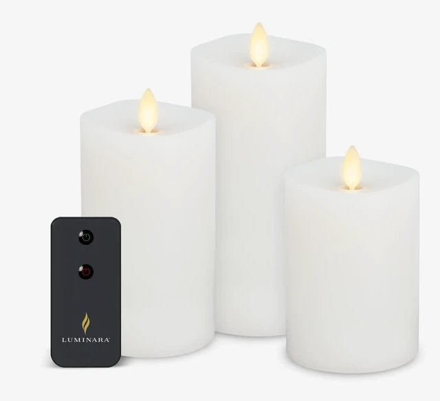 Main image of Realistic Flameless LED Candle White Set of 3, Battery Operated with Remote Control, Moving Flame Pillar Timer Funtion Melted Top Safe