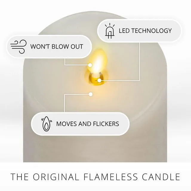 Alt view image 4 of 7 - Realistic Flameless LED Candle White Set of 3, Battery Operated with Remote Control, Moving Flame Pillar Timer Funtion Melted Top Safe