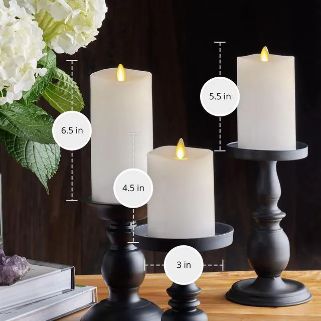 Alt view image 6 of 7 - Realistic Flameless LED Candle White Set of 3, Battery Operated with Remote Control, Moving Flame Pillar Timer Funtion Melted Top Safe