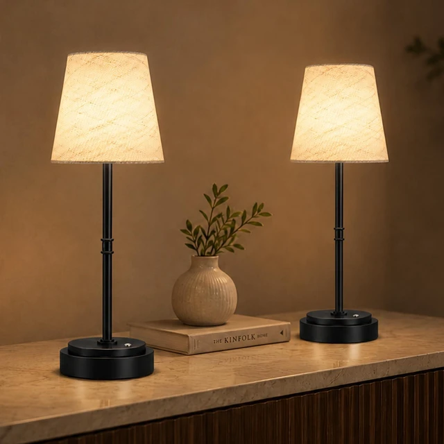 Main image of Cordless Table Lamps 2 Pack, Rechargeable Battery Operated Lamps, Black 2 Pack, 6000mAh Per lamp, 4H Charge, 12-36H Runtime, Touch Dimming