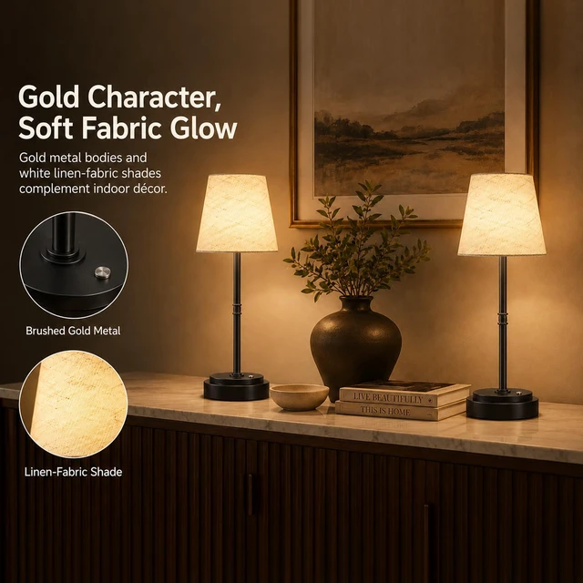Alt view image 5 of 7 - Cordless Table Lamps 2 Pack, Rechargeable Battery Operated Lamps, Black 2 Pack, 6000mAh Per lamp, 4H Charge, 12-36H Runtime, Touch Dimming
