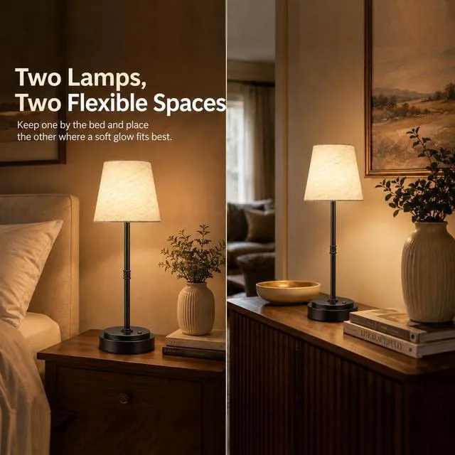 Alt view image 6 of 7 - Cordless Table Lamps 2 Pack, Rechargeable Battery Operated Lamps, Black 2 Pack, 6000mAh Per lamp, 4H Charge, 12-36H Runtime, Touch Dimming