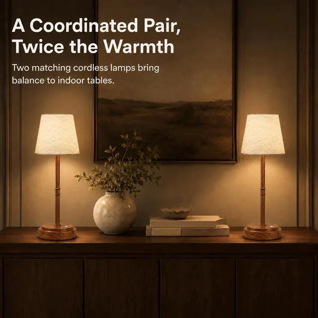 Alt view image 6 of 7 - Cordless Table Lamps 2 Pack, Rechargeable Battery Operated Lamps, Wood 2 Pack, 6000mAh Per lamp, 4H Charge, 12-36H Runtime, Touch Dimming