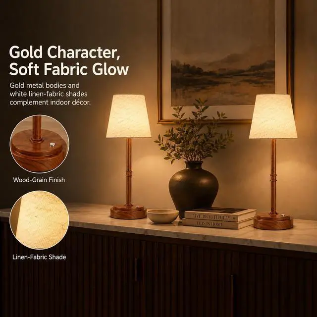 Alt view image 4 of 7 - Cordless Table Lamps 2 Pack, Rechargeable Battery Operated Lamps, Wood 2 Pack, 6000mAh Per lamp, 4H Charge, 12-36H Runtime, Touch Dimming
