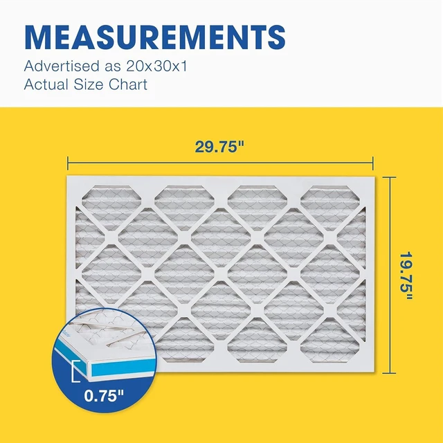 Alt view image 5 of 7 - Air Filter 20x30x1 MERV 11 AC Filter, HVAC, Furnace Filter, 4 Pack ACTUAL SIZE (19.75 x 29.75 x 0.75) AC Filter, Furnace Filter, Dust, Pet Dander, Smoke & Allergies MERV 11 (MPR 1200 / FPR 7)
