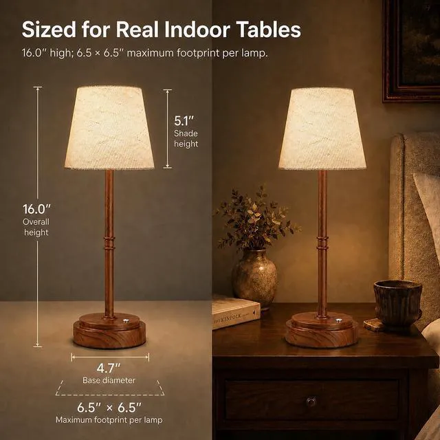 Alt view image 5 of 7 - Cordless Table Lamps 2 Pack, Rechargeable Battery Operated Lamps, Wood 2 Pack, 6000mAh Per lamp, 4H Charge, 12-36H Runtime, Touch Dimming