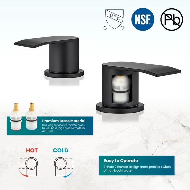 Alt view image 5 of 7 - Waterfall Bathroom Faucet 3 Hole Round Body,Matte Black SUS304 8 Widespread Bathroom Sink Faucet,2.17 Wide Spout,24 cUPC Hose,Pop Up Drain,2 Handle,Vanity,Lavatory,Basin,RV