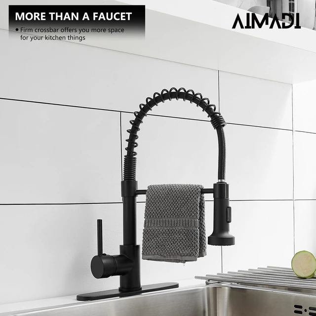 Alt view image 2 of 6 - Black Kitchen Faucet with Pull Down Sprayer,Matte Black Spring Sink Faucet,Single Handle,360° Rotation,2-Mode Sprayer,for Farmhouse Laundry Bar RV