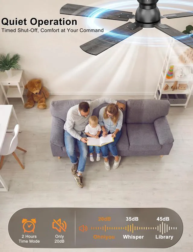 Alt view image 5 of 7 - 52'' Low Profile Ceiling Fan with Lights, Remote/APP Control, Black Flush Mount, Dimmable 3CCT LED, Quiet Reversible DC Motor; Memory Function, 5475 CFM, for Bedroom Living Room Kitchen