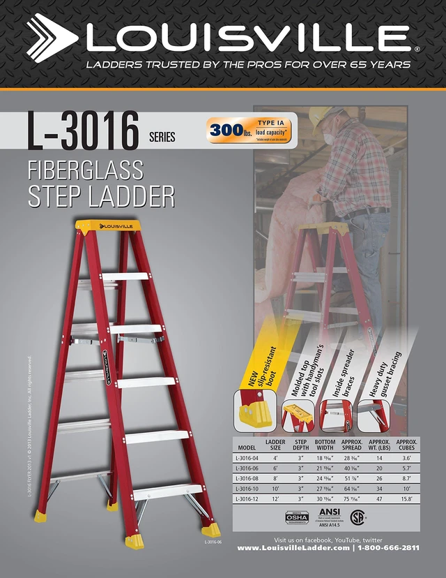 Alt view image 6 of 7 - 4-Foot Fiberglass Step Ladder, 300-Pound Load Capacity, Type IA, L-3016-04