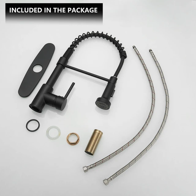 Alt view image 5 of 6 - Black Kitchen Faucet with Pull Down Sprayer,Matte Black Spring Sink Faucet,Single Handle,360° Rotation,2-Mode Sprayer,for Farmhouse Laundry Bar RV