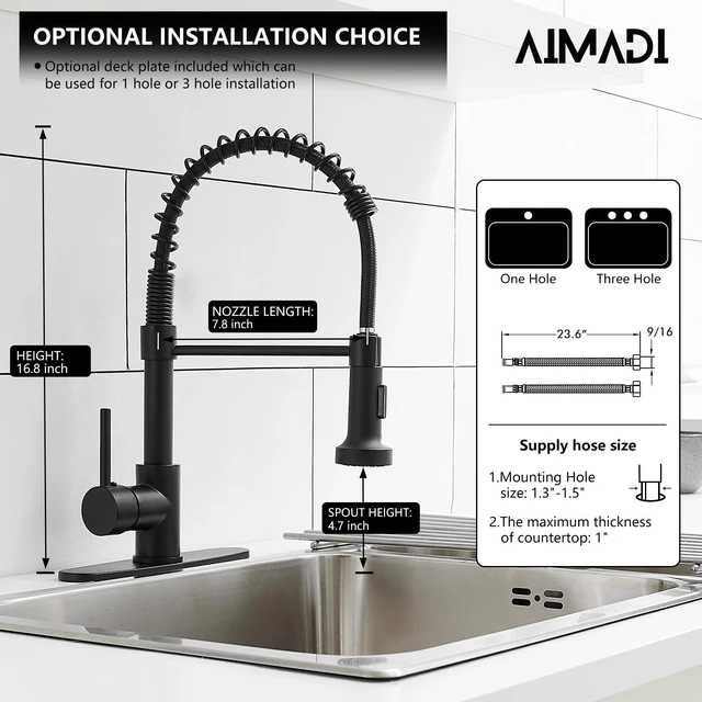 Alt view image 6 of 6 - Black Kitchen Faucet with Pull Down Sprayer,Matte Black Spring Sink Faucet,Single Handle,360° Rotation,2-Mode Sprayer,for Farmhouse Laundry Bar RV