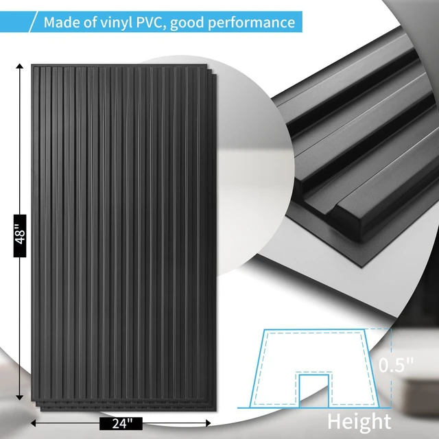 Alt view image 4 of 7 - Fluted Slat 3D Wall Panels, Drop Ceiling Tiles, 6-Pack, Black 24" x 48", Lightweight, Break-Proof, Compatible with Grid System, Ideal for Home, Commercial Spaces