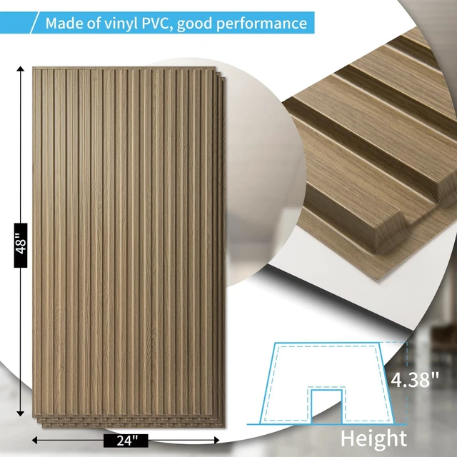 Alt view image 4 of 7 - Fluted Slat 3D Wall Panels, Drop Ceiling Tiles, 6-Pack, Walnut 24" x 48", Lightweight, Break-Proof, Compatible with Grid System, Ideal for Home, Commercial Spaces