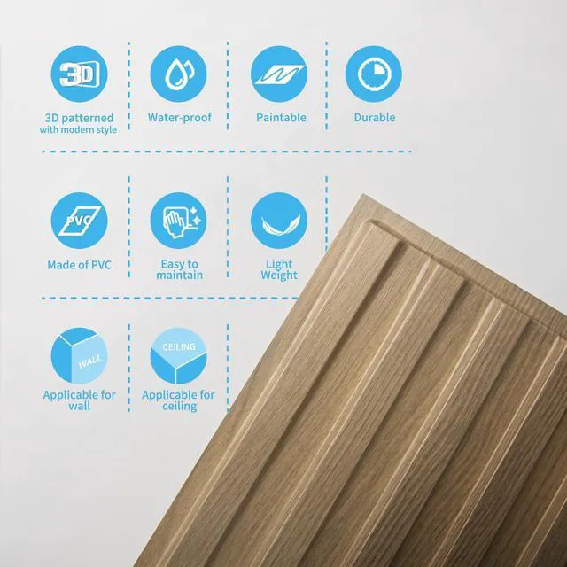 Alt view image 7 of 7 - Fluted Slat 3D Wall Panels, Drop Ceiling Tiles, 6-Pack, Walnut 24" x 48", Lightweight, Break-Proof, Compatible with Grid System, Ideal for Home, Commercial Spaces