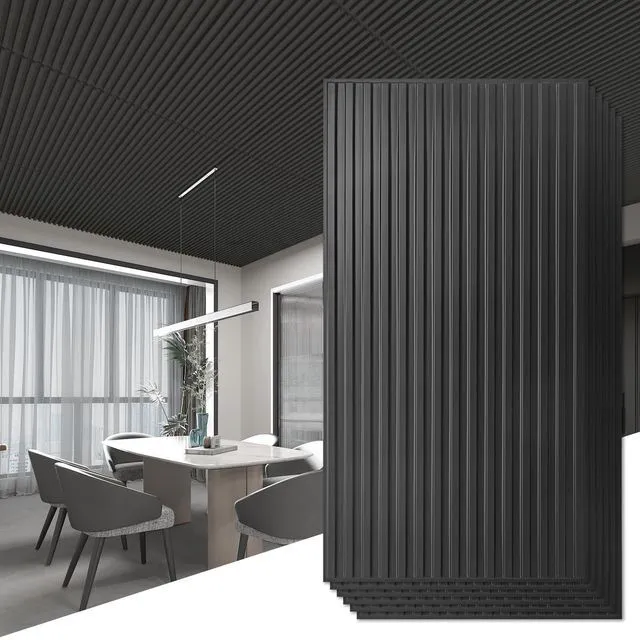 Main image of Fluted Slat 3D Wall Panels, Drop Ceiling Tiles, 6-Pack, Black 24" x 48", Lightweight, Break-Proof, Compatible with Grid System, Ideal for Home, Commercial Spaces