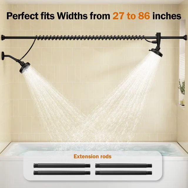 Alt view image 4 of 7 - Dual Shower Head with Original Adjustable Slider, Double Showerhead, Black High Pressure, Two People, 2 Showerhead System for Couples, Renter-Friendly, SPA-Like, Bathroom Gift for Women Men