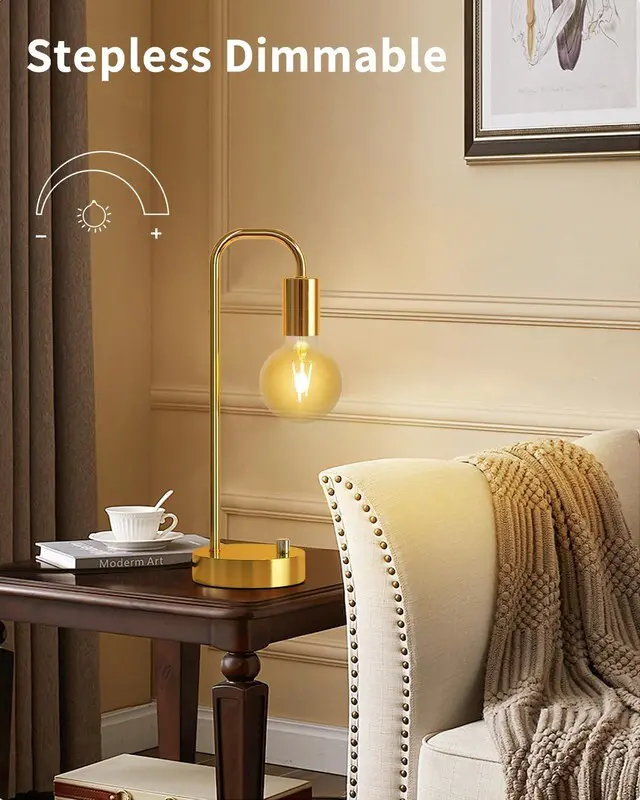 Alt view image 3 of 7 - Industrial Table Lamp Set of 2 with USB A&C Charging Port, Stepless Dimmable Nightstand Bedside Lamps for Bedroom,Desk Lamps with 2700K Gold Gradient Bulb for Reading Living Room