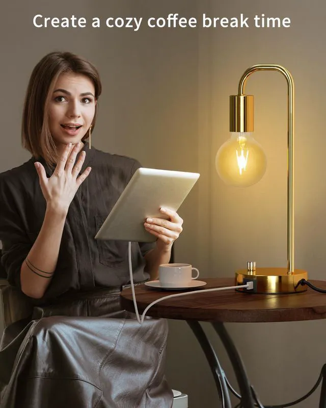 Alt view image 5 of 7 - Industrial Table Lamp Set of 2 with USB A&C Charging Port, Stepless Dimmable Nightstand Bedside Lamps for Bedroom,Desk Lamps with 2700K Gold Gradient Bulb for Reading Living Room