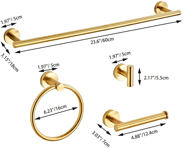 Alt view image 7 of 7 - Brushed Gold Bathroom Hardware Set 10 Piece with Towel Racks for Bathroom, SUS304 Stainless Steel Bath Towel Bar Set, 24 Inch Wall Mounted Accessories Kit