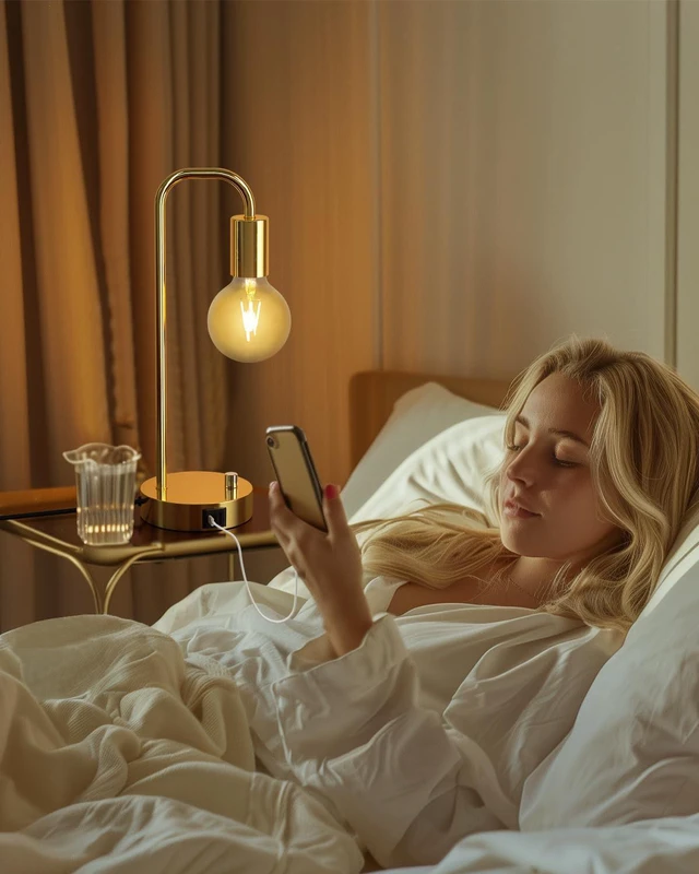 Alt view image 6 of 7 - Industrial Table Lamp Set of 2 with USB A&C Charging Port, Stepless Dimmable Nightstand Bedside Lamps for Bedroom,Desk Lamps with 2700K Gold Gradient Bulb for Reading Living Room