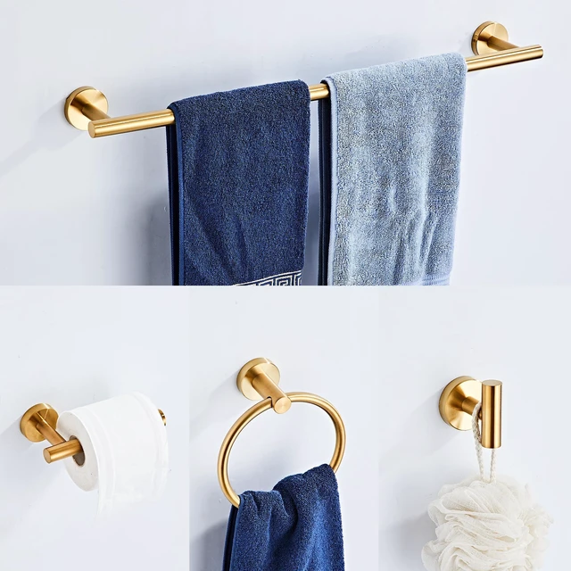 Alt view image 6 of 7 - Brushed Gold Bathroom Hardware Set 10 Piece with Towel Racks for Bathroom, SUS304 Stainless Steel Bath Towel Bar Set, 24 Inch Wall Mounted Accessories Kit