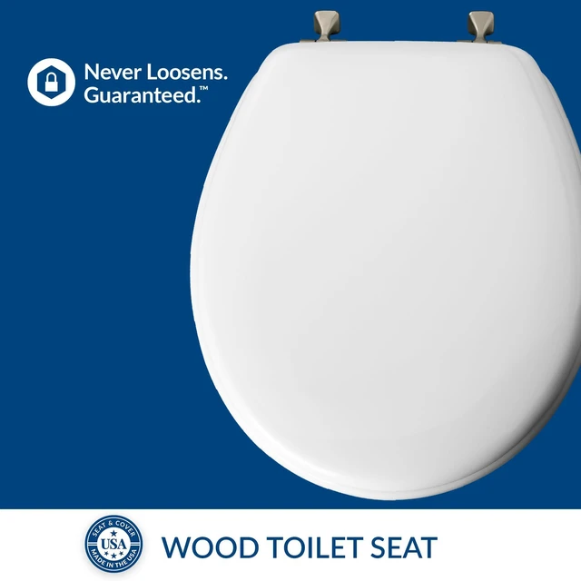 Alt view image 3 of 7 - 844BN 000 Toilet Seat with Brushed Nickel Hinges will Never Come Loose, ROUND, White, 2 Pack - ROUND