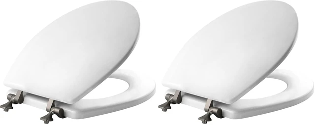 Main image of 844BN 000 Toilet Seat with Brushed Nickel Hinges will Never Come Loose, ROUND, White, 2 Pack - ROUND
