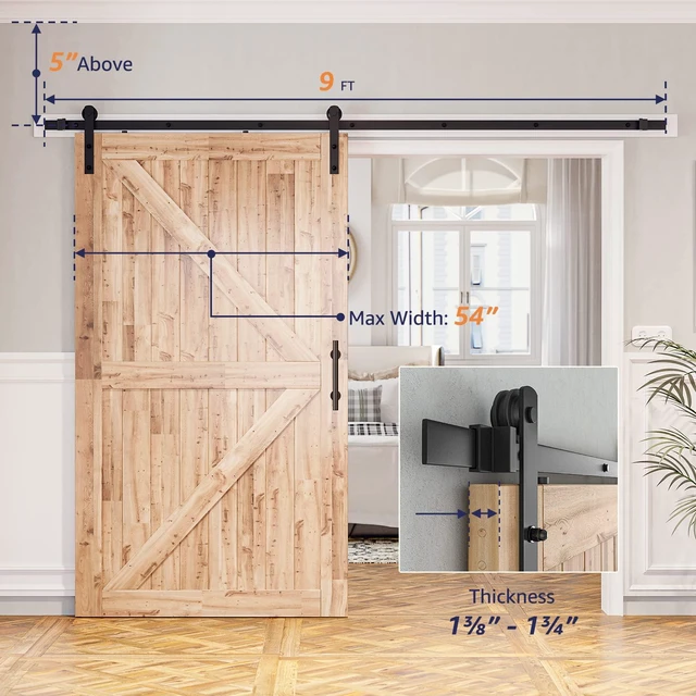 Alt view image 4 of 7 - 9ft Sliding Barn Door Hardware kit, Fit 54" Wide Door Panel Barn Door Track, Sliding Door Hardware kit, Smoothly and Quietly -Heavy Duty Sturdy -Easy to Install, I Shape Hanger