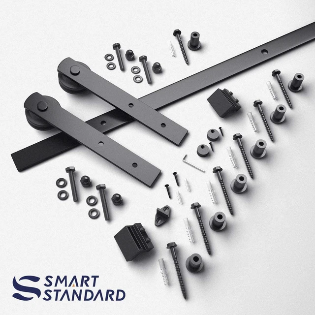 Alt view image 7 of 7 - 9ft Sliding Barn Door Hardware kit, Fit 54" Wide Door Panel Barn Door Track, Sliding Door Hardware kit, Smoothly and Quietly -Heavy Duty Sturdy -Easy to Install, I Shape Hanger