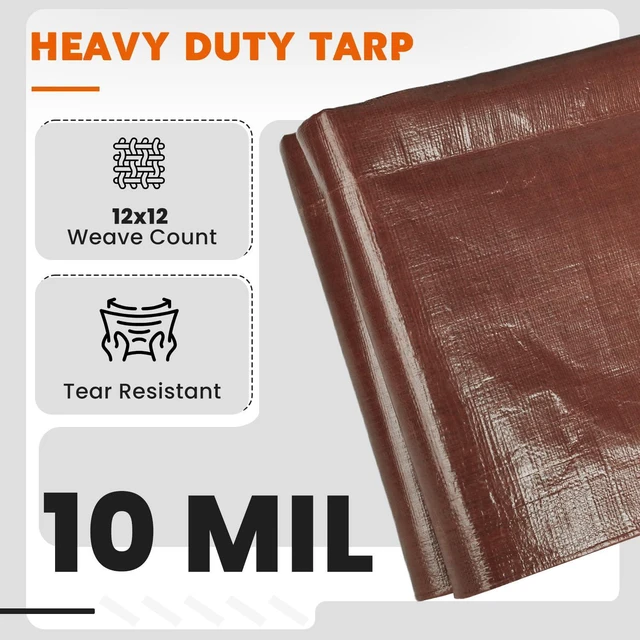 Alt view image 2 of 7 - Tarps Heavy Duty Waterproof 20x30 Feet, Extra Thick 10 Mil (Brown) Tear & Fade Resistant, UV Blocking, Outdoor Tarp with Reinforced Grommets for Roof, Camping, Patio, Pool, Boat