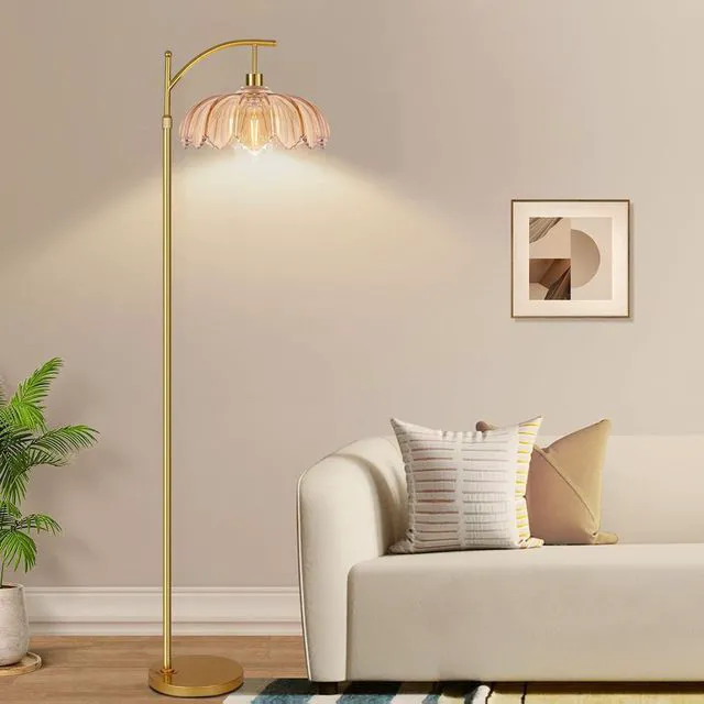 Alt view image 3 of 7 - Vintage Floor Lamps for Living Room Glass Floor Lamp with Remote Control & 3 Color Temperature,Dimmable Floor Lamp Gold Mid Century Modern Standing Lamp Brass Tall Floor Lamps for Bedroom Corner