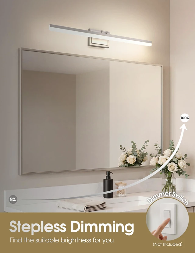 Alt view image 4 of 7 - Modern Bathroom Vanity Light 31.5 inch, Rotatable, 28W Dimmable 5CCT Led Bathroom Light Fixture Over Mirror, Brushed Nickel Bar Vanity Light for Bathrooms Mirror Restroom-ETL Certificated