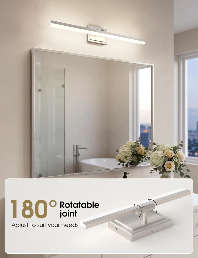 Alt view image 6 of 7 - Modern Bathroom Vanity Light 31.5 inch, Rotatable, 28W Dimmable 5CCT Led Bathroom Light Fixture Over Mirror, Brushed Nickel Bar Vanity Light for Bathrooms Mirror Restroom-ETL Certificated
