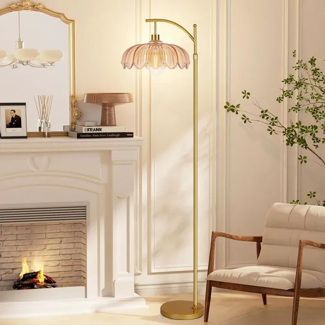 Alt view image 7 of 7 - Vintage Floor Lamps for Living Room Glass Floor Lamp with Remote Control & 3 Color Temperature,Dimmable Floor Lamp Gold Mid Century Modern Standing Lamp Brass Tall Floor Lamps for Bedroom Corner