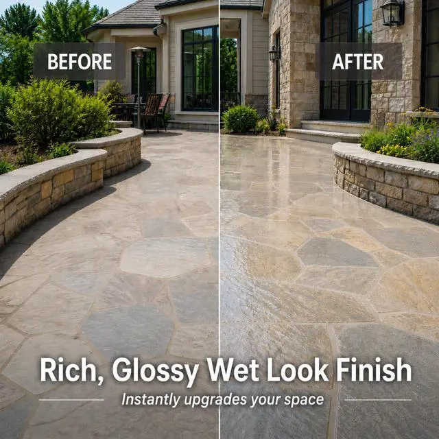 Alt view image 2 of 7 - Wet Look Stone & Concrete Sealer, High Gloss for Pavers & Patios, 1 Gallon Durable Long-Lasting Gloss Protection, Interior and Exterior, Pavers, Slate, Sandstone, Travertine, Flagstone - Spray Paints