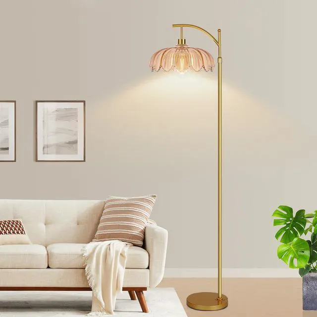 Alt view image 6 of 7 - Vintage Floor Lamps for Living Room Glass Floor Lamp with Remote Control & 3 Color Temperature,Dimmable Floor Lamp Gold Mid Century Modern Standing Lamp Brass Tall Floor Lamps for Bedroom Corner