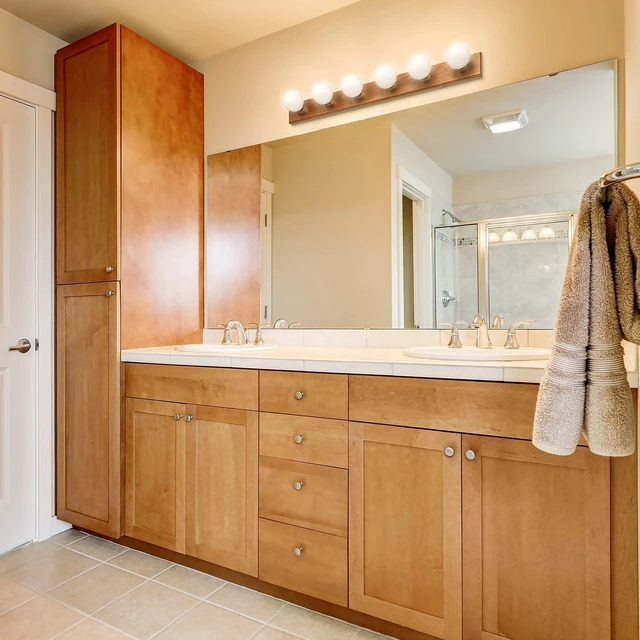 Alt view image 5 of 7 - Bathroom Vanity Light Fixtures Over Mirror, 6-Light Vanity Lights for Bathroom, Dimmable Wall Mount Lighting, Horizontal or Vertical Installation, Honey Oak, 36-Inch, 500223