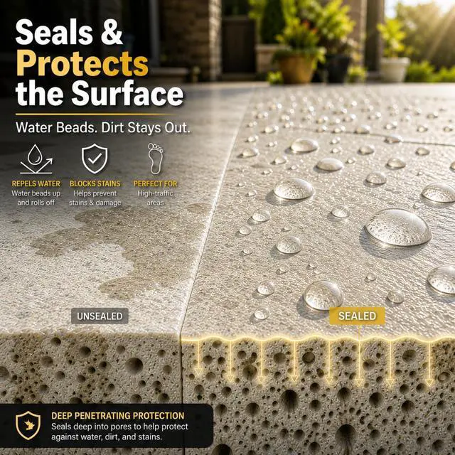 Alt view image 5 of 7 - Wet Look Stone & Concrete Sealer, High Gloss for Pavers & Patios, 1 Gallon Durable Long-Lasting Gloss Protection, Interior and Exterior, Pavers, Slate, Sandstone, Travertine, Flagstone - Spray Paints
