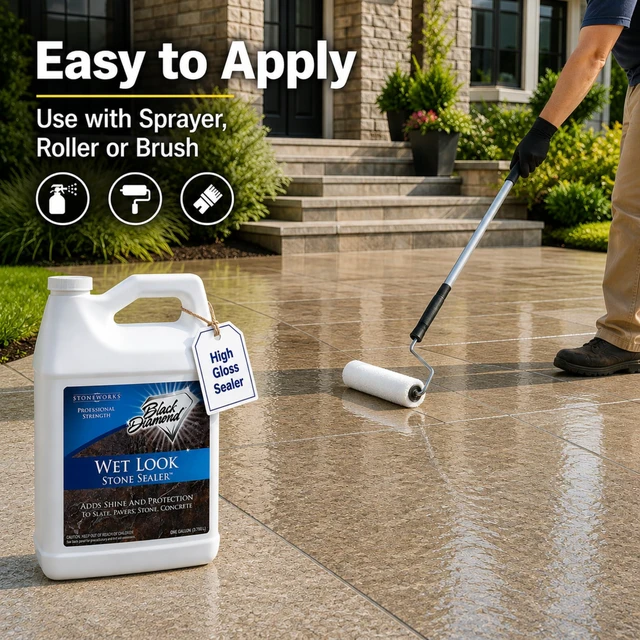 Alt view image 6 of 7 - Wet Look Stone & Concrete Sealer, High Gloss for Pavers & Patios, 1 Gallon Durable Long-Lasting Gloss Protection, Interior and Exterior, Pavers, Slate, Sandstone, Travertine, Flagstone - Spray Paints