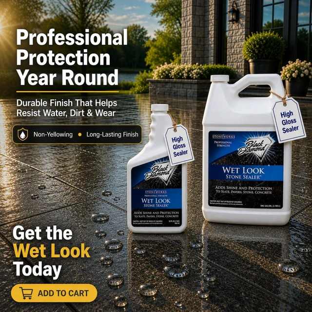 Alt view image 7 of 7 - Wet Look Stone & Concrete Sealer, High Gloss for Pavers & Patios, 1 Gallon Durable Long-Lasting Gloss Protection, Interior and Exterior, Pavers, Slate, Sandstone, Travertine, Flagstone - Spray Paints