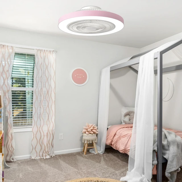 Alt view image 7 of 7 - Bedroom Ceiling Fan with Light: 19" Modern LED Flush Mount Low Profile Ceiling Fans with Remote & Smart APP Control - Pink Enclosed Bladeless Fandelier Dimmable Quiet DC Motor for Kids Room
