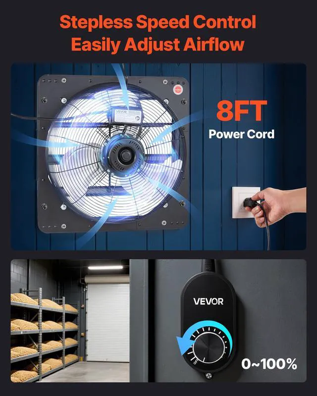 Alt view image 6 of 7 - 14 in Shutter Exhaust Fan Wall-Mount Automatic Louvers Variable Speed, Sturdy Steel Housing, Low Noise, AC Motor, 1802 CFM Ventilation and Cooling for Attic, Garage, Barn, Greenhouse, Workshop