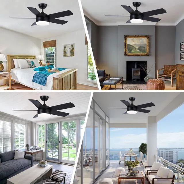 Alt view image 2 of 7 - 44 Inch Black Ceiling Fan with Light and Remote Control.Noiseless,Dimmable,3CCT,6 Speeds Reversible, DC Ceiling Fans for Indoor or Covered Outdoor Use.ETL Listed