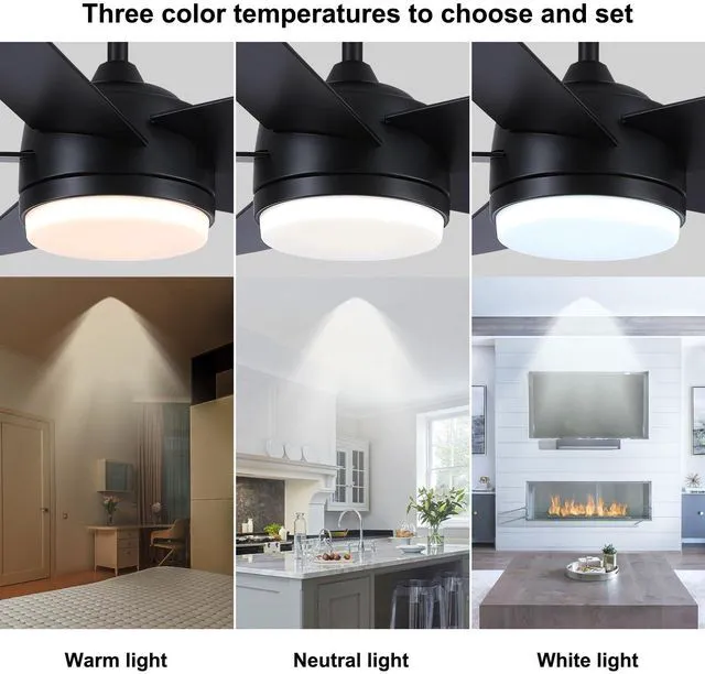 Alt view image 6 of 7 - 44 Inch Black Ceiling Fan with Light and Remote Control.Noiseless,Dimmable,3CCT,6 Speeds Reversible, DC Ceiling Fans for Indoor or Covered Outdoor Use.ETL Listed
