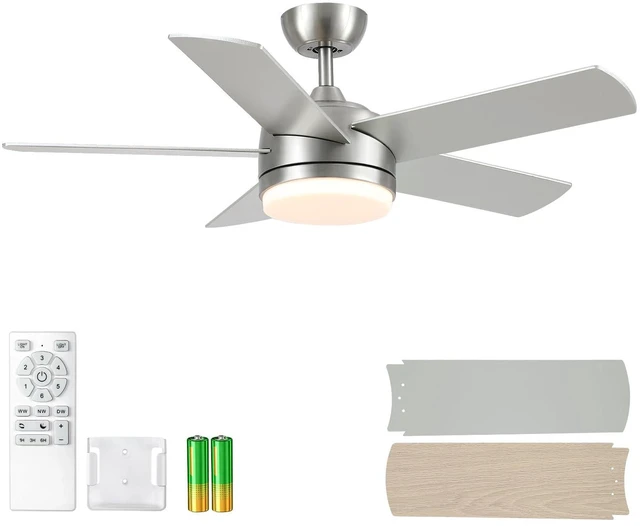 Main image of 44 Inch Brushed Nickel Ceiling Fan with Light and Remote Control.Noiseless,Dimmable,3CCT,6 Speeds Reversible, DC Ceiling Fans for Indoor or Covered Outdoor Use.ETL Listed