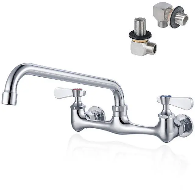 Main image of 8 Inch Center Wall Mount Commercial Sink Faucet - 10" Swivel Spout Utility Faucet, Dual Handle Chrome Brass for Restaurant/Laundry/Utility Room Kitchen Sinks