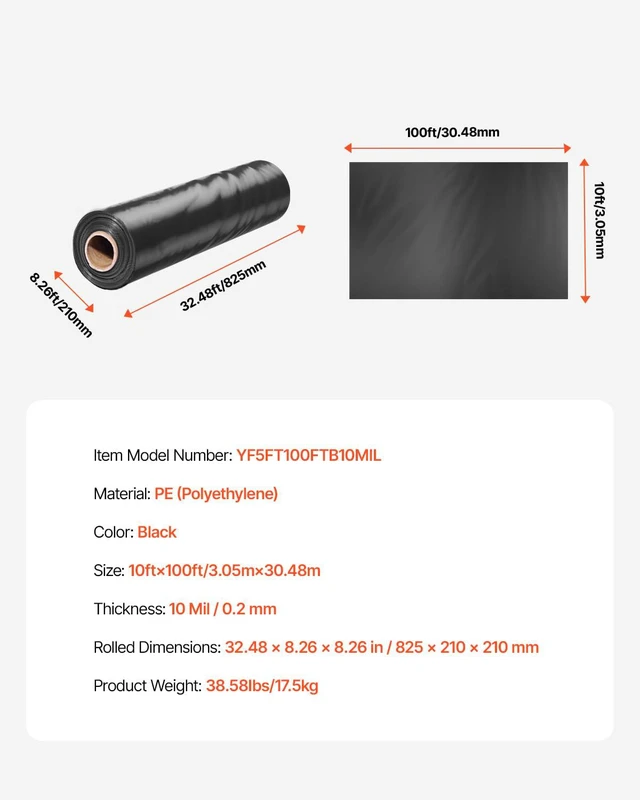 Alt view image 7 of 7 - 10ft x 100ft 10Mil Plastic Sheeting, Heavy Duty Plastic Drop Cloth Heavy Duty Painters Tarp, Crawl Space Vapor Barrier, Black Plastic Sheet Roll for Construction, Garden, Landscape Fabric