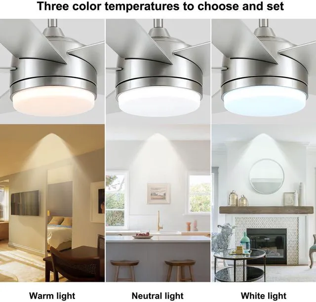Alt view image 6 of 7 - 44 Inch Brushed Nickel Ceiling Fan with Light and Remote Control.Noiseless,Dimmable,3CCT,6 Speeds Reversible, DC Ceiling Fans for Indoor or Covered Outdoor Use.ETL Listed